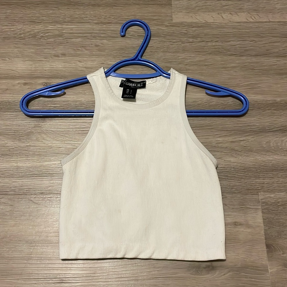 Essentials White High Neck Top, Size small